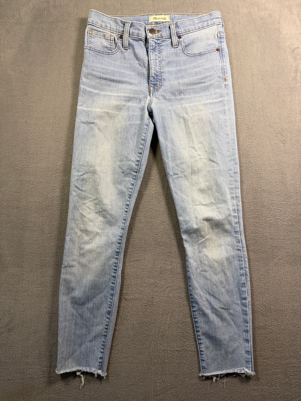 Madewell Womens 28 High Rise Skinny Jeans Light Wash Fray Raw Hem Denim Stretch‎